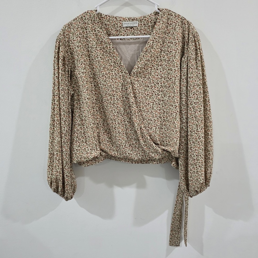 Paper Crane Womens Garden Floral Wrap Top Size Small Boho Fairy